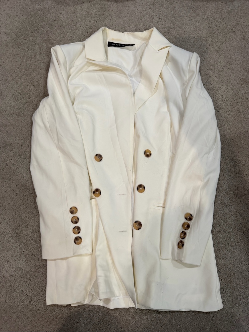 HRH Collection White Double-Breasted Blazer with Tortoiseshell Buttons